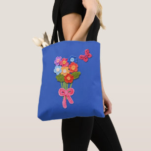 Bolsa Tote Flores de Crochê com Estampa de Borboleta e Laço