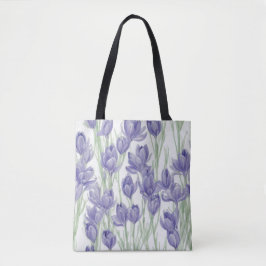 Bolsa Tote Flores de Crocus Aquarela