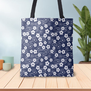 Bolsa Tote Flores de Flor de Flor de Cereja Blue Sakura