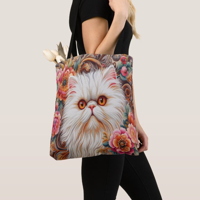 Bolsa Tote Flores De Gatinhos Persa, Gato Persa De Delito Flo (Close Up)