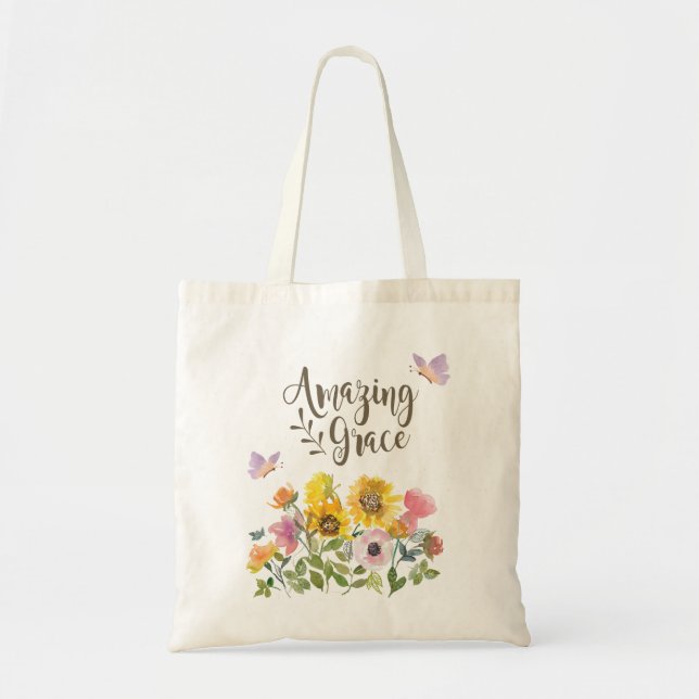 Bolsa Tote Flores de Graça e Borboletas Cristãs (Frente)