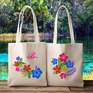 Bolsa Tote Flores de Hibisco Damas de Honra Nome Casamento