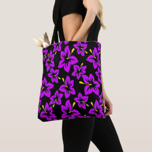 Bolsa Tote Flores de Hibisco Roxo Tropical do Havaí