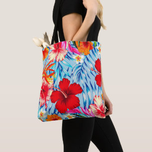 Bolsa Tote Flores de hibisco tropical azuis