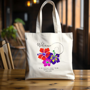 Bolsa Tote Flores de Hibiscus Negros Bem-vindos Convidados Sa