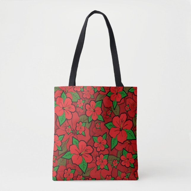 Bolsa Tote Flores de Hibiscus Vermelho (Frente)