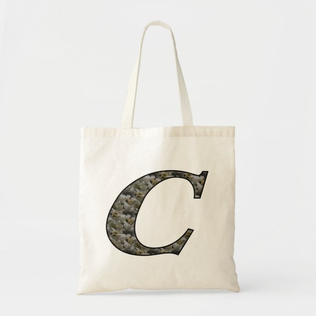 Bolsa Tote Flores de Hortênsia com Inicial de Monograma C (Frente)
