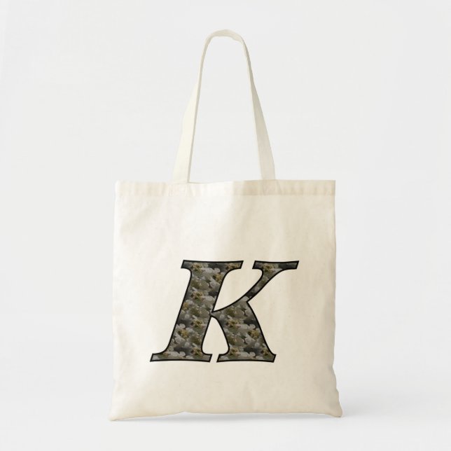 Bolsa Tote Flores de Hortênsia com Inicial de Monograma K (Frente)