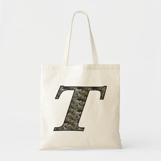 Bolsa Tote Flores de Hortênsia com Inicial de Monograma T (Frente)
