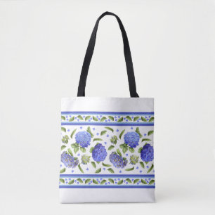 Bolsa Tote Flores de Hydrangea Azuis Arte Botânica