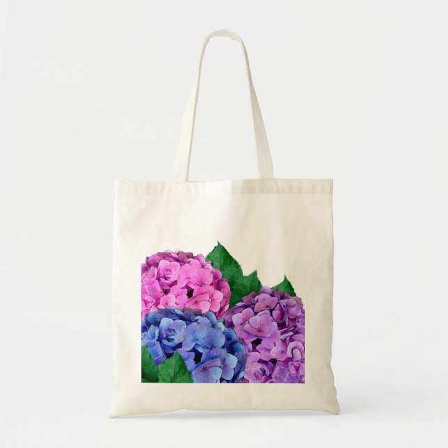Bolsa Tote Flores de Hydrangea Azul e Rosa (Frente)