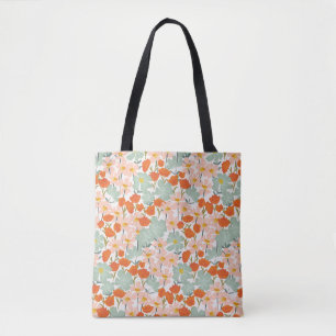 Bolsa Tote Flores de jardim: cor-de-rosa, sem costura laranja