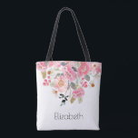 Bolsa Tote Flores De Jardim Rosa Personalizadas Floralmente<br><div class="desc">Presente esta bela sacola personalizada com lindas flores de jardim floresce em tons de rosa e personalizada em letras quicas. CORRESPONDENTE A ITENS na nossa loja.</div>