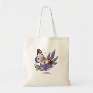 Bolsa Tote Flores de Lavanda de Aquarela com Borboleta Person