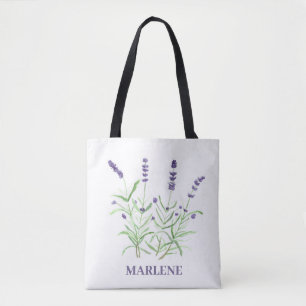 Bolsa Tote Flores de Lavanda em Aquarela Floral Roxa