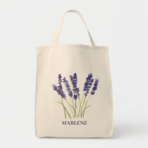 Bolsa Tote Flores de Lavanda em Aquarela Floral Roxa