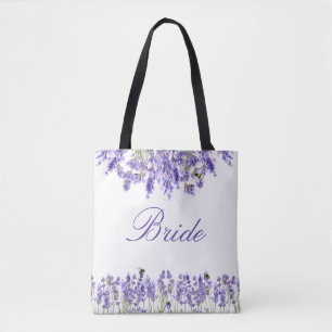 Bolsa Tote Flores de lavanda noiva guião violeta