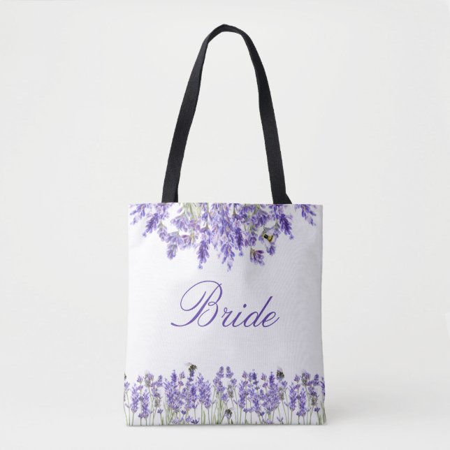 Bolsa Tote Flores de lavanda noiva guião violeta (Frente)