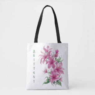 Bolsa Tote Flores de Lily Orientais Rosa Personalizadas