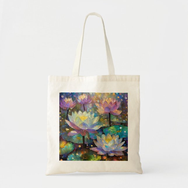 Bolsa Tote Flores de Lótus Delicadas Florescendo na Neve (Frente)