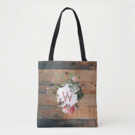 Bolsa Tote Flores De Madeira Rústica Monograma
