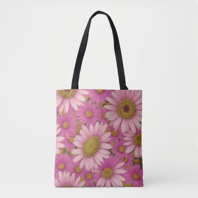 Bolsa Tote Flores de margarida rosa (Frente)