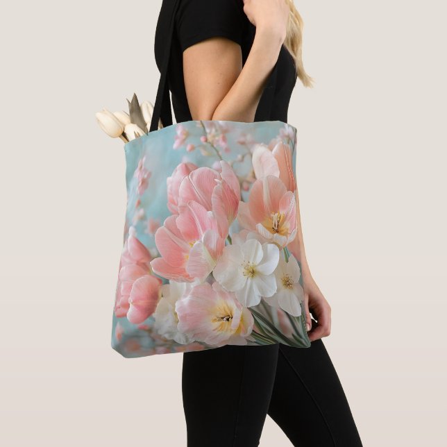 Bolsa Tote Flores de Mola de Pastel Design Delicadas Florais  (Close Up)