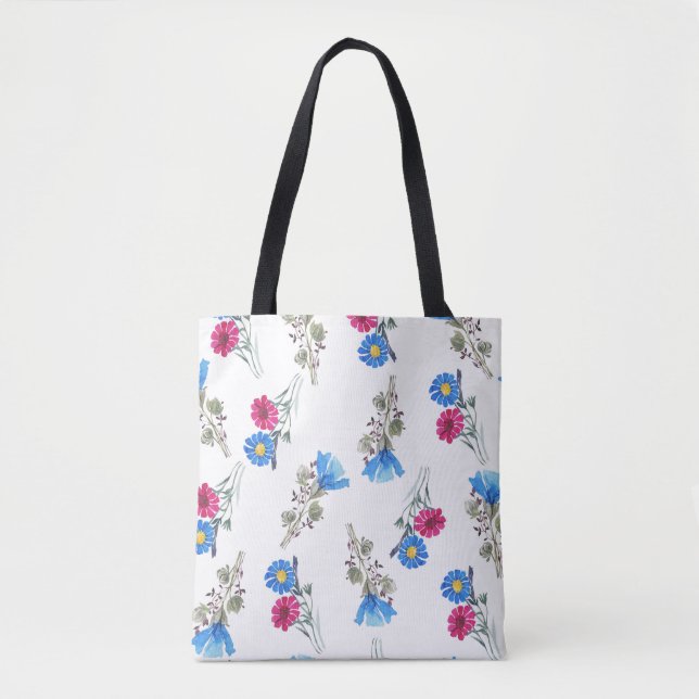 Bolsa Tote Flores de Mola Rosa Botânica Aquarela (Frente)