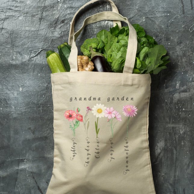 Bolsa Tote Flores de nascimento de avó personalizadas no jard (Criador carregado)