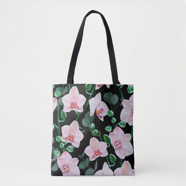 Bolsa Tote Flores de orquídeas aquáticas e eucalipto folhas p (Frente)