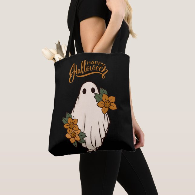 Bolsa Tote Flores de outono de Halloween Fantasmas (Close Up)