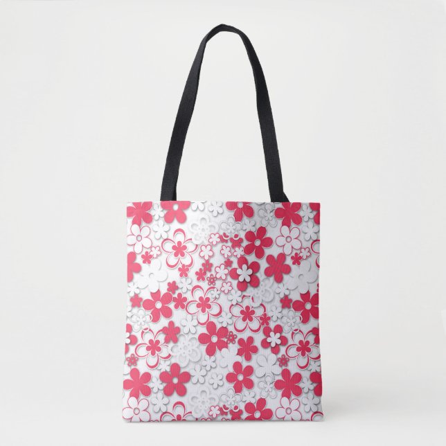 Bolsa Tote Flores de papel vermelho e branco (Frente)