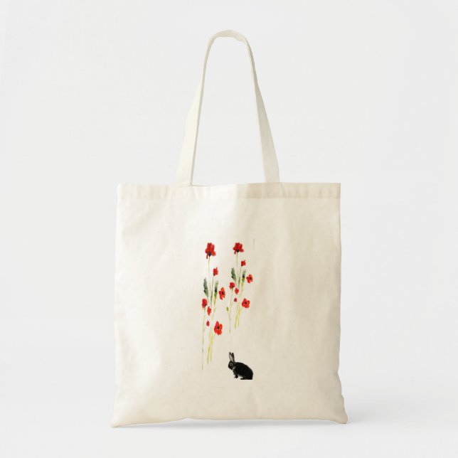 Bolsa Tote Flores De Papoila Coelho Floral (Frente)