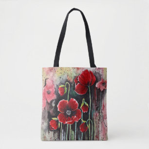 Bolsa Tote Flores De Papoila Em Aquarela