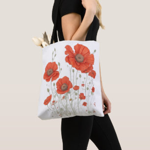 Bolsa Tote Flores De Papoila Laranja