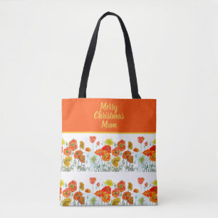 Bolsa Tote Flores de Papoula Vermelho Laranja Amarelo Natal