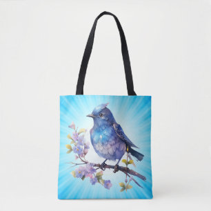 Bolsa Tote Flores de Pássaro de Fada Clipart em aquarela-7361