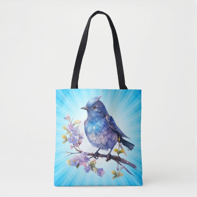 Bolsa Tote Flores de Pássaro de Fada Clipart em aquarela-7361 (Frente)