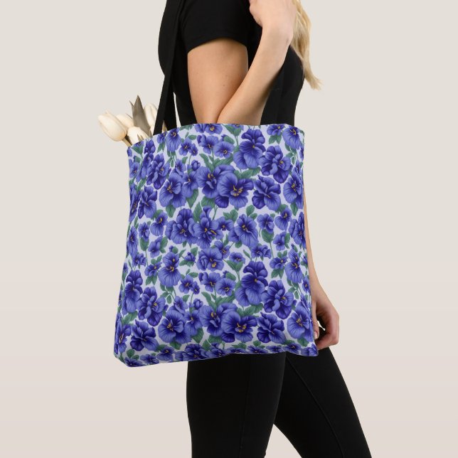 Bolsa Tote Flores de Pensamentos Azuis (Close Up)