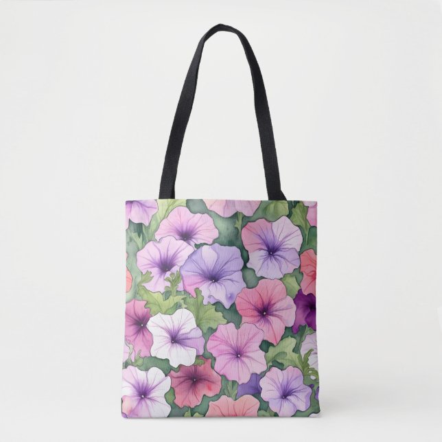 Bolsa Tote Flores de petúnia aquarela (Frente)