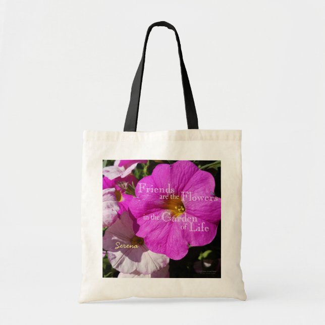 Bolsa Tote Flores De Petunia / Rosa Brilhante E Rosa Pálido / (Frente)