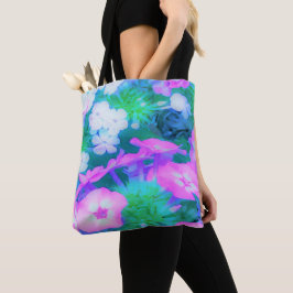 Bolsa Tote Flores de Phlox do Jardim Cor-de-Rosa, Verde, Azul