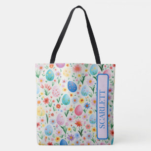Bolsa Tote Flores de primavera e Ovos de Páscoa personalizado