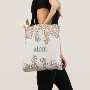 Bolsa Tote Flores de primavera Florais Nome Personalizado da 