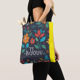Bolsa Tote Flores de Primavera | Monograma Preto Verde 