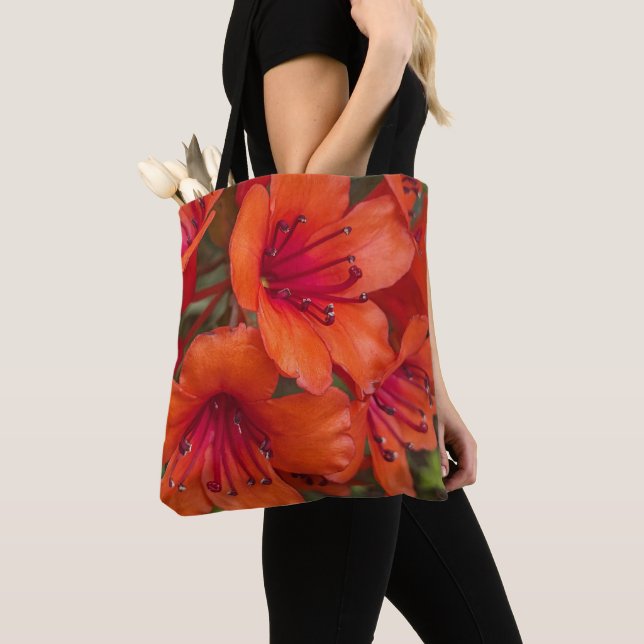 Bolsa Tote Flores de Rhododendron Laranja Brilhante (Close Up)