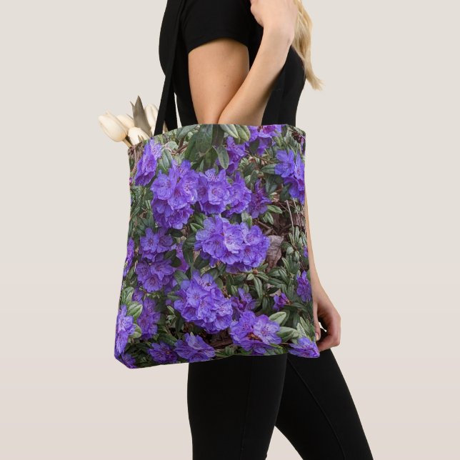 Bolsa Tote Flores de Rododendro Roxo Floral (Close Up)