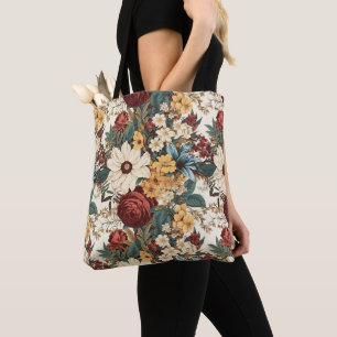Bolsa Tote Flores de Rosa, Tulipas, Lírios e Visitas