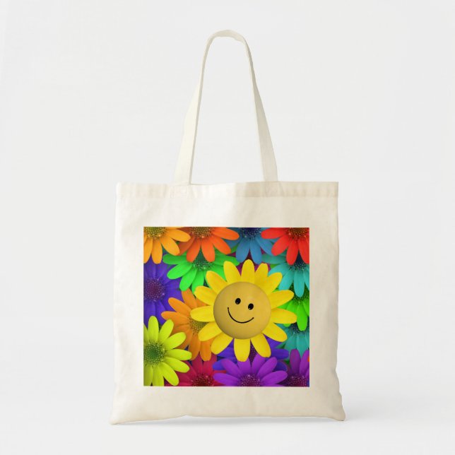 Bolsa Tote Flores de Rosto Feliz e Bonitas (Frente)