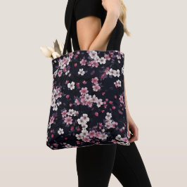 Bolsa Tote Flores de Sakura Rosa Negra, Design de padrão,